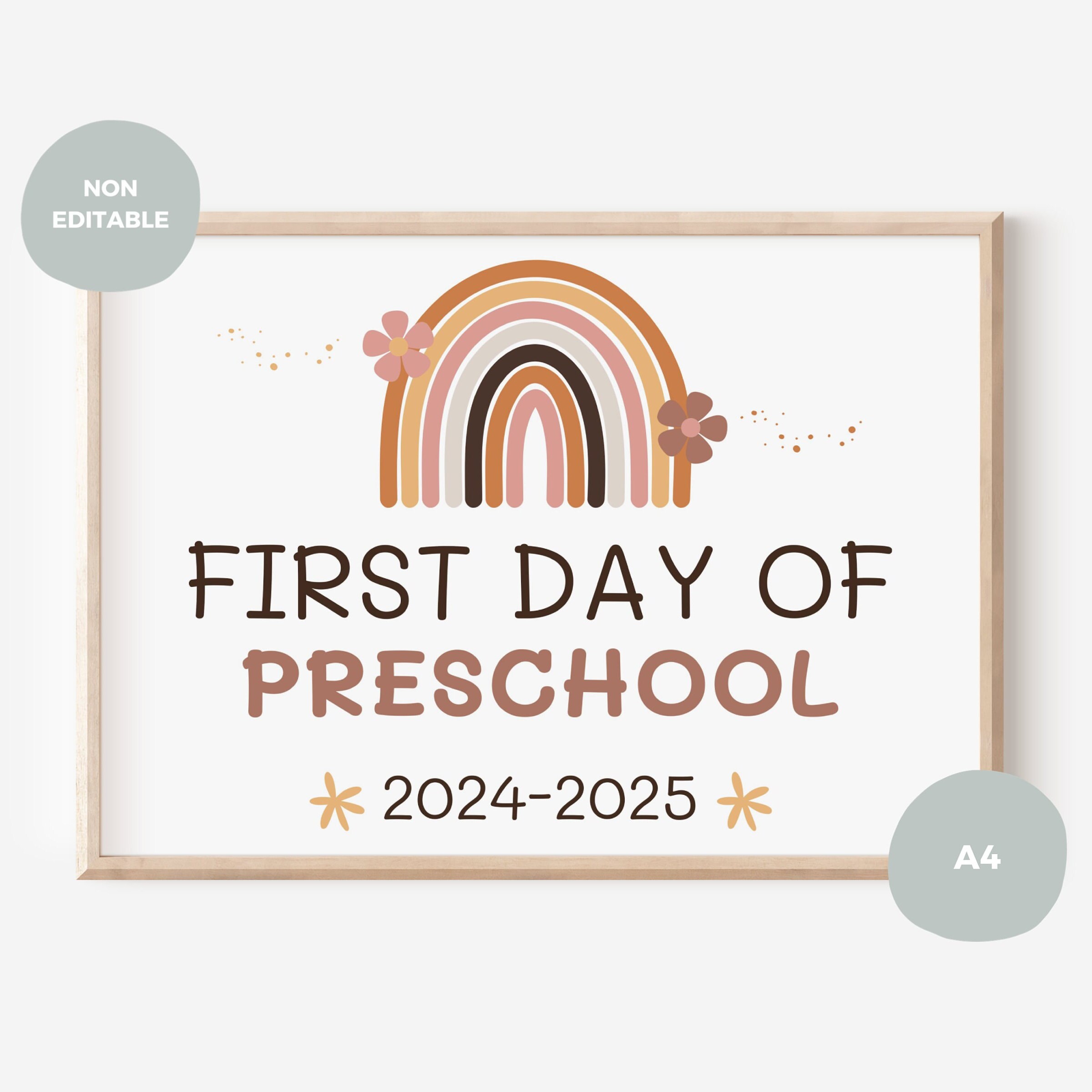 First Day of Preschool Printable Sign, Boho Daycare Sign With Rainbow ...