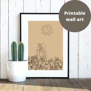 Seekers of the light/Stay wild moon child/Moon Girl art print/New Moon magic flower wall art gift/Spirit of the new moon/Celestial moon