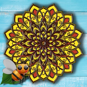 3D Mandala tournesol multicouche cricut silhouette 3d svg téléchargement numérique 7 couches