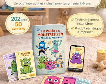 Cartes Yoga Émotions Enfant 3-5 ans | 40 Cartes Postures + 10 Émotions | Livret 202 pages | PDF pédagogique Langue Française