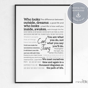 Carl Jung, Psychologist quotes, Therapist office art decor, Counselor office poster, Therapy wall art, Mental health poster, Self reflection