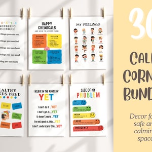 30 Calming Corner, Calm down wall art , Classroom counselor printable, Mindfulness for kids, Kids playroom decor, Emotional self regulation