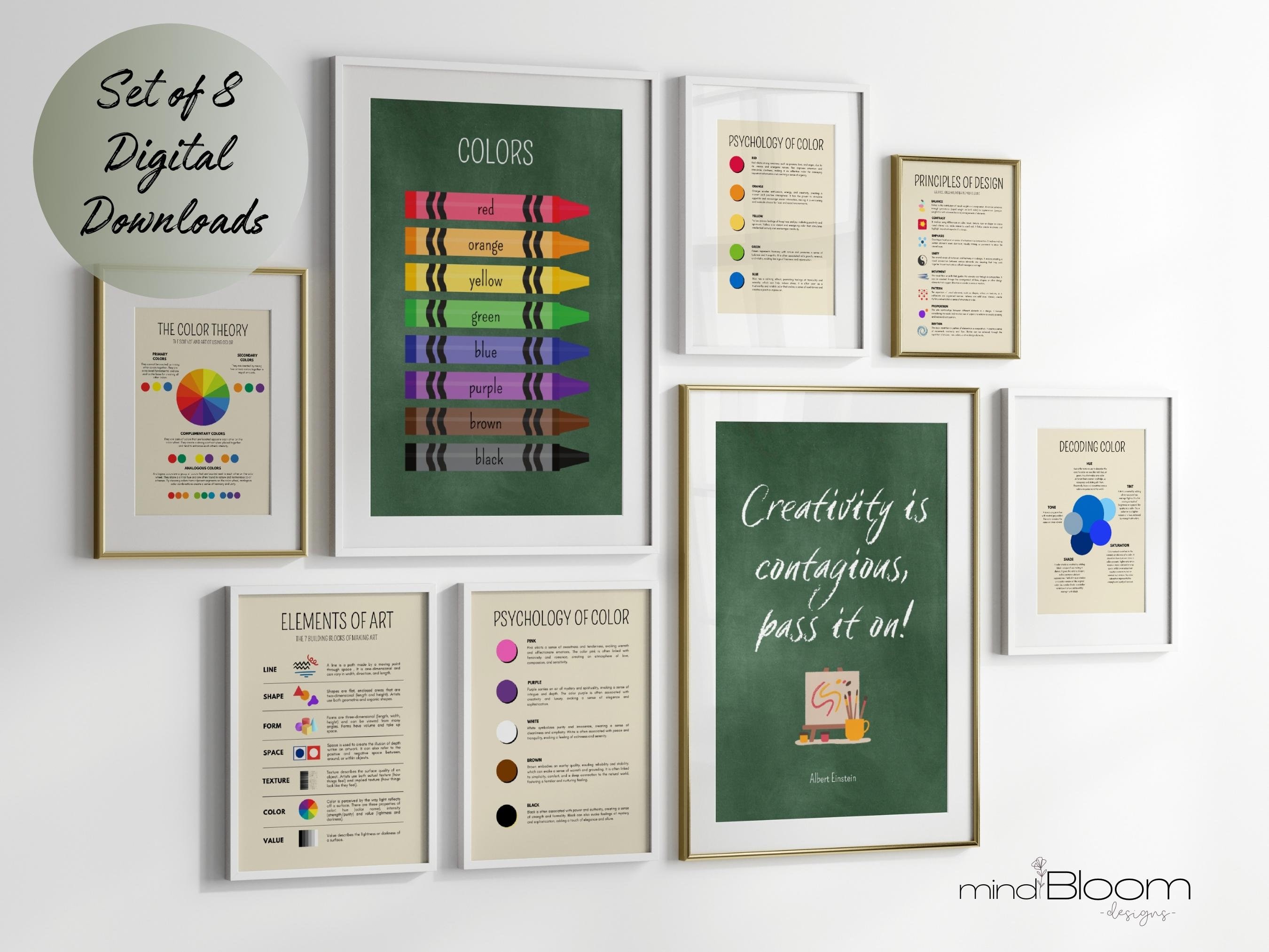 Art fundamentals, Educational posters, Art classroom prints, Creative techniques, Psychology of color, Principles of designs, Art elements