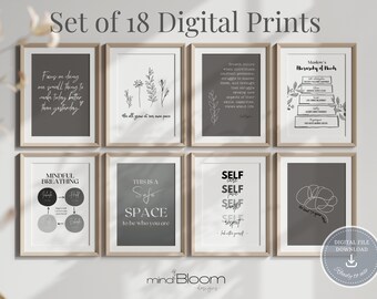 18 Therapist office art decor, Psychologist print bundle, Counseling posters, Therapy wall art, Mental health, Psychology quote, Gift set