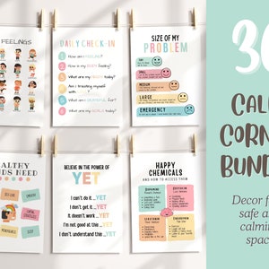 30 Calming Corner, Calm Down Printable, Classroom decor wall art, Mindfulness for kids, Playroom decor, Classroom poster, Self regulation