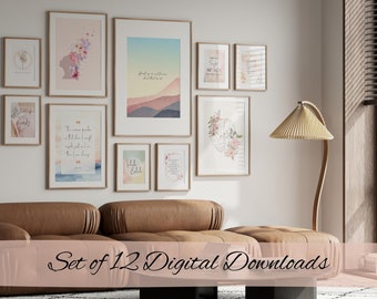 Kalm therapeut decor, Set van 12, Pastel rustige therapie muur kunstbundel, Geestelijke gezondheidszorg kunst, Psycholoog citaat, Therapie kantoor decor