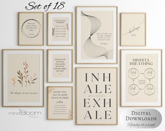 18 Therapist office art decor, Psychologist print bundle, Counseling posters, Therapy wall art, Mental health, Psychology quote, Gift set