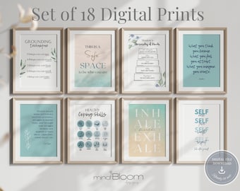 18 Therapist office art decor, Psychologist print bundle, Counseling posters, Therapy wall art, Mental health, Psychology quote, Gift set