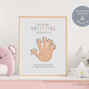 Mindful breathing for kids, Anxiety relief breathing exercise poster, Calm down classroom corner, Grounding technique, Emotional learning