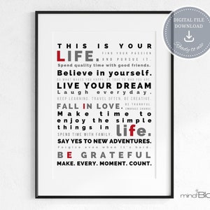 Life manifesto poster, Therapy office decor, Motivational inspirational positive message, Quotes prints gift, Home decor wall art print
