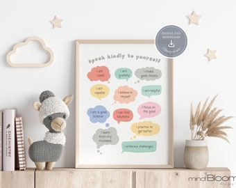 Speak kindly to yourself poster, therapy office decor, classroom posters, classroom decor, self care positive thinking, growth mindset