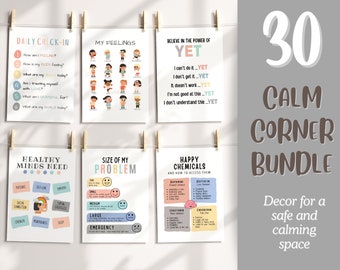 30 Rincón calmante Calma Imprimible Rincón calmante aula Atención plena para niños Sala de juegos consciente Decoración Autorregulación emocional