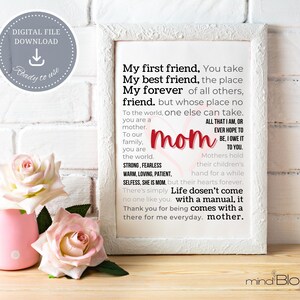 Citas imprimibles del día de la madre, Regalo del día de la madre, Regalo para mamá, Regalo de la hija, Regalo para mamá, Cita significativa para mamá, Citas de arte de pared