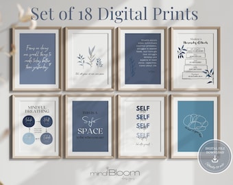 18 Therapeut kantoor kunst decor, Psycholoog print bundel, Counseling posters, Therapie kunst aan de muur, Geestelijke gezondheid, Psychologie citaat, Cadeauset