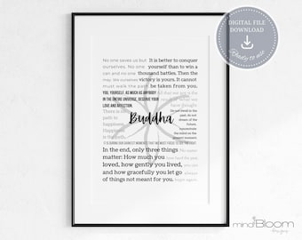 Buddha quote print, Printable Buddhism poster, Calming bedroom wall decor, Meditation decor, Mindfulness poster, Spiritual prints, Zen