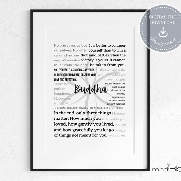 Buddha quote print, Printable Buddhism poster, Calming bedroom wall decor, Meditation decor, Mindfulness poster, Spiritual prints, Zen