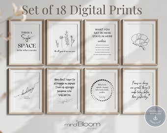 18 Therapeut kantoor kunst decor, Psycholoog print bundel, Counseling posters, Therapie kunst aan de muur, Geestelijke gezondheid, Psychologie citaat, Cadeauset