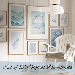 Calm therapist decor, Set of 12, Blue therapy art poster bundle, Mental health, Psychologist quote, Therapist office wall art, Counselor art