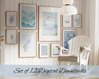 Kalm therapeut decor, Set van 12, Blauwe therapie kunstposterbundel, Geestelijke gezondheid, Psycholoog citaat, Therapeut kantoor kunst aan de muur, Counselor kunst