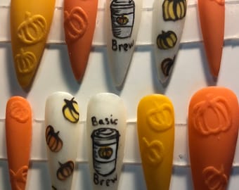 Pumpkin spice coffee nails