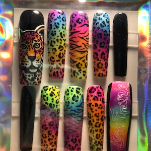 Xtra long Lisa frank inspired nails