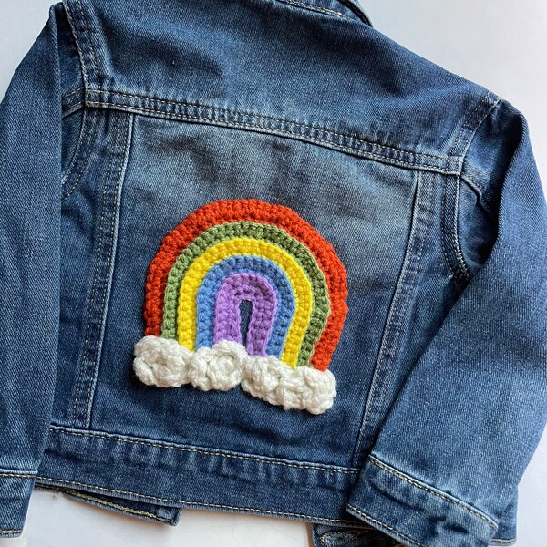 Baby Jean jacket with crochet, baby jacket, trendy jacket, baby jacket with crochet rainbow, baby shower gift, baby gifts