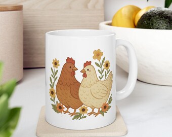 Incantevole tazza in ceramica con gallina, tazza da caffè in stile rustico, regalo per gli amanti delle galline, utensili da cucina rustici, simpatico design con gallina