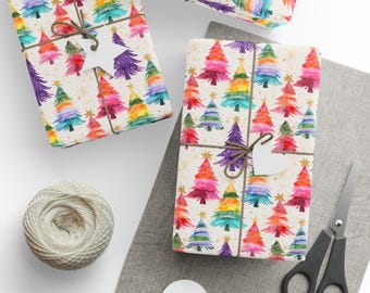 Buntes Weihnachtsgeschenkpapier, festliche Geschenkverpackung für Weihnachten, Regenbogen-Weihnachtsbaum, besondere Anlässe, umweltfreundlich, lebendige Muster