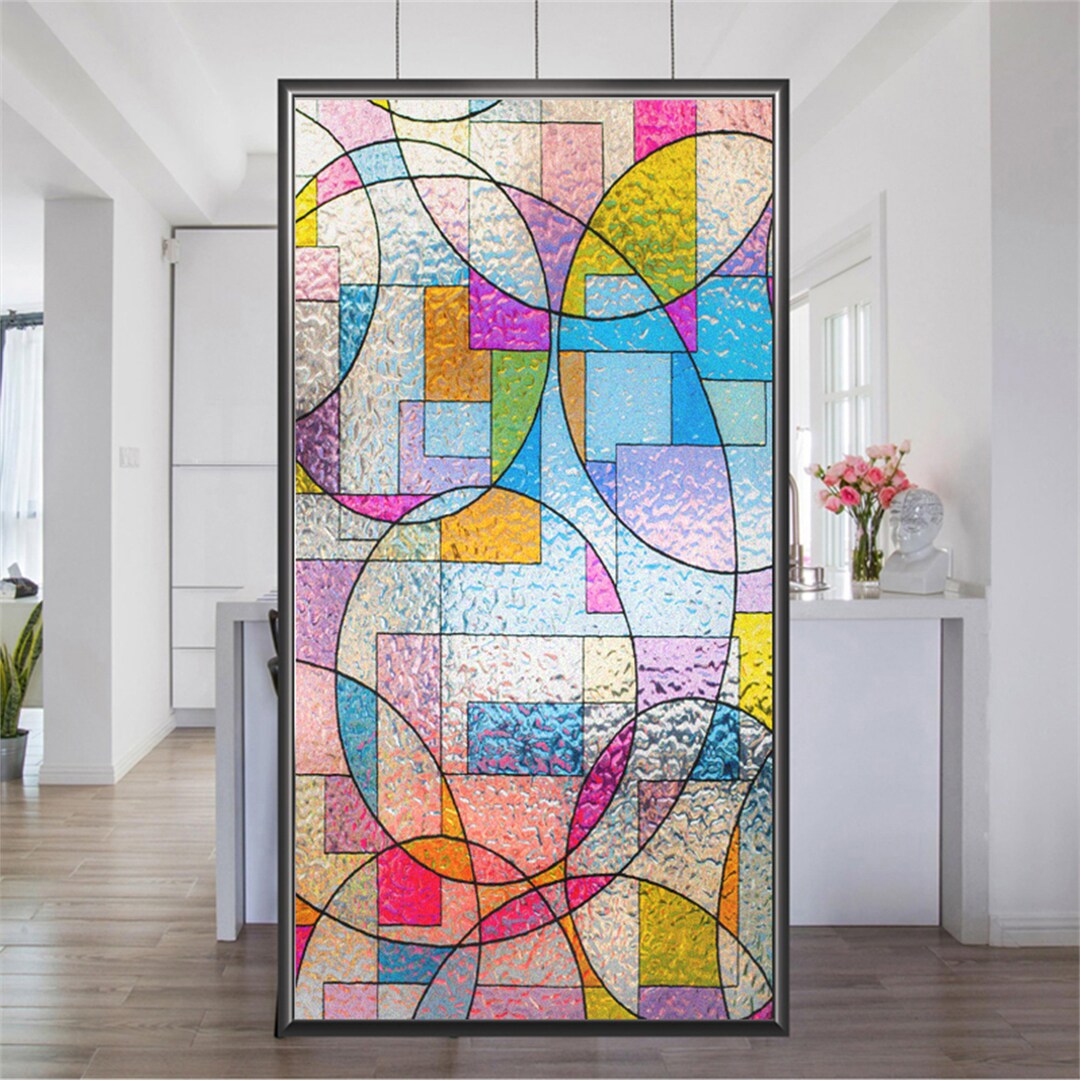 Window Film Privacy Stained Glass No Glue Glass Sticker Sun Protection