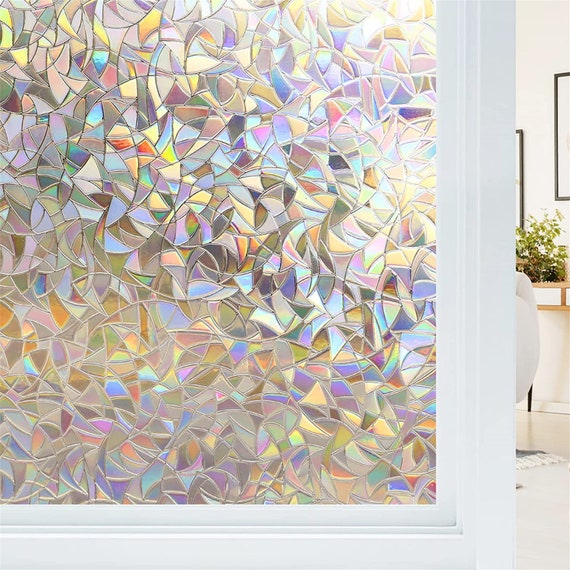 Window Privacy Film, Decorative Window Film, Stained Glass Window Stickers,  Rainbow Cling Holographic, Window Covering Prism Film,no Glue 