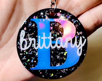 Galaxy Name Keychain, Personalized Keychain, Space Keyring, Keychains for Women, Initial Keychain, Gift Accessory, Gift for Teen, Space Love