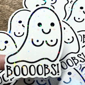 Funny Ghost Vinyl Sticker, Halloween Decal, Spooky Laptop Sticker, Holographic Ghost, Tumbler Decal