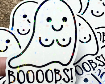 Funny Ghost Vinyl Sticker, Halloween Decal, Spooky Laptop Sticker, Holographic Ghost, Tumbler Decal