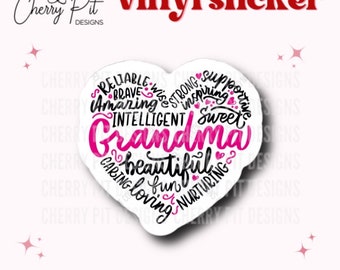 Grandma Vinyl Sticker, Love Grandmother Sticker, Grandma Decal, Gift for Grandma, Gift for Grandmother, MacBook Decal, Tumbler Decal