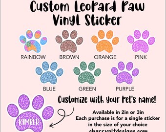 Sticker nom impression patte personnalisé, Sticker patte léopard, Sticker chien personnalisé, Sticker maman chien, sticker nom chat, couleur et nom au choix
