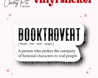 Booktrovert Sticker, Book Lover, Fictional Character Sticker, Laptop Sticker, Book Decal Tumbler Decal, Gift for Book Lover, Dictionary Noun