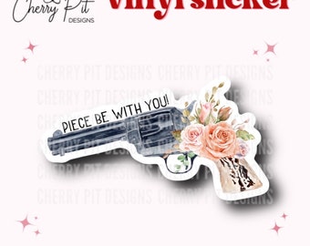 Piece Be With You Vinyl Sticker, Pistol Decal, Floral Gun Sticker, Revolver Decal, 2A Sticker, Laptop Decal, Gift for Her
