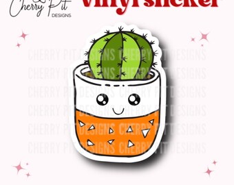 Happy Cactus Sticker, Terracotta, Plant Sticker, Gift for Plant Lover, Vinyl Decal, Laptop Sticker