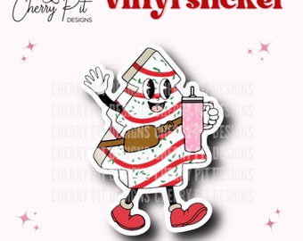Christmas Tree Cake Vinyl Sticker, Stanley Decal, Basic Girl Sticker, Funny Tumbler Decal, Holiday Stickers, Gift for Her, Stanley Lover