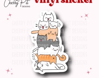 Cat Tower Vinyl Sticker, Kitty Pile, Laptop Sticker, MacBook Decal, Gift For Cat Lover, Cat Mom, Fur Mama