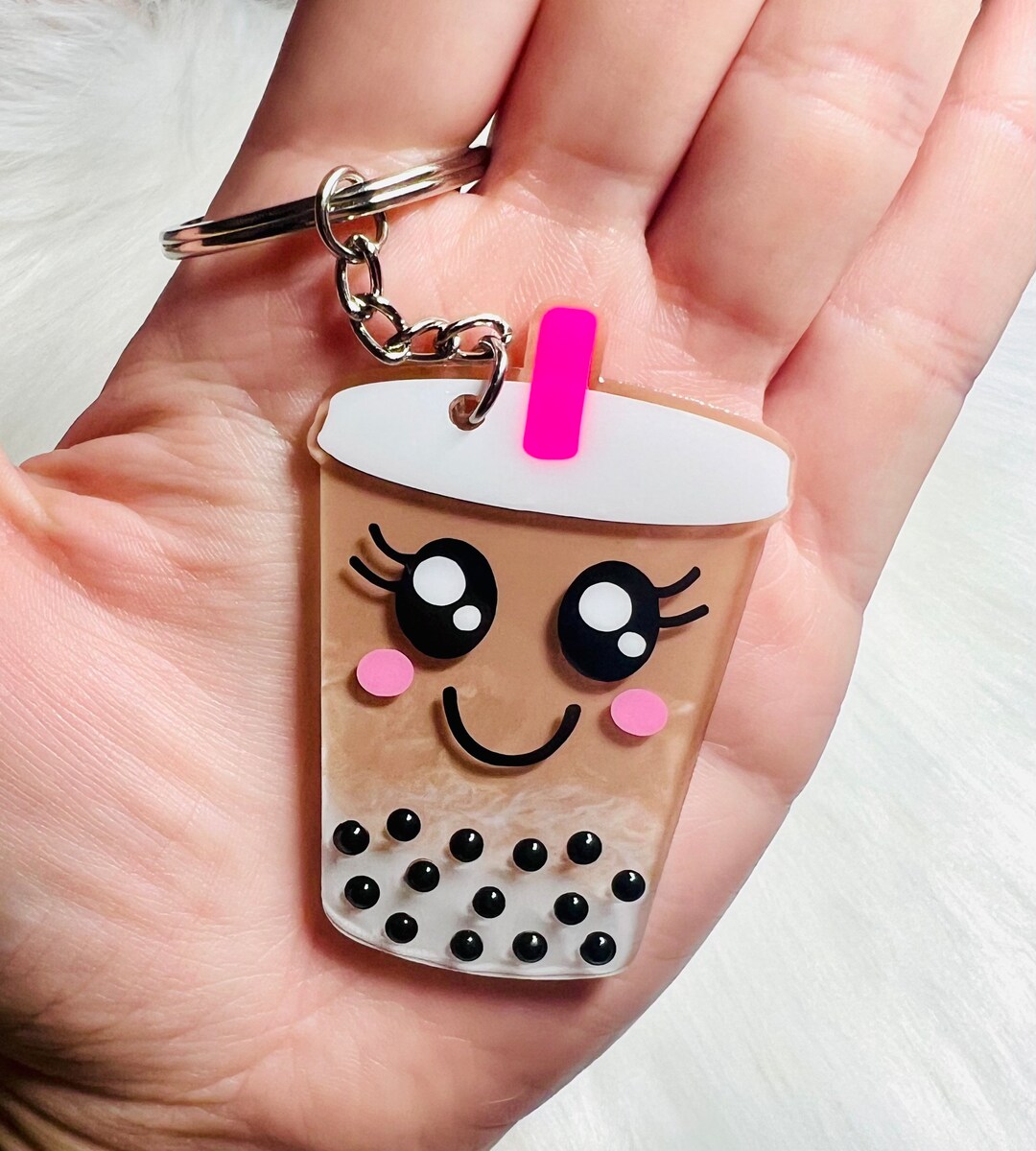 Boba Milk Tea Acrylic Keychain, Bubble Tea Keyring, Boba Tea Keychain
