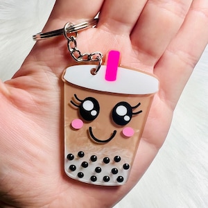 Boba Milk Tea Acrylic Keychain, Bubble Tea Keyring, Boba Tea Keychain, Bubble Tea Keychain, Kawaii Face, Gift for Boba Lover, Tea Lover