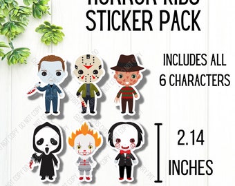 Horror Kids Vinyl Sticker Set, Horror Decal, Ghostface, Michael Myers, Halloween Stickers, Gift for Horror Fan, Horror Lover, Scary Movie