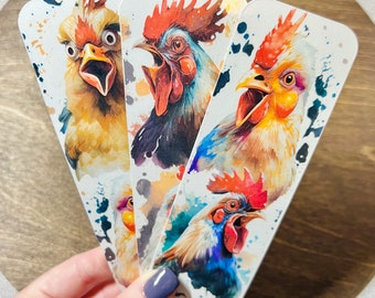 Ensemble de signets plastifiés poulet aquarelle, signets poule, pagekeeper poussin, cadeau pour amateur de poulet, maman poule, coq, maman poulet, ferme