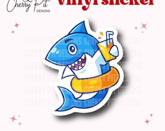 Cartoon Shark Vinyl Sticker, Baby Shark Decal, Funny Shark Sticker, Animal Stickers, Animal Laptop Decal, Gift for Him, Kids Stickers
