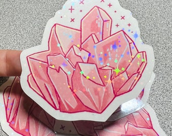 Holographic Diamond Vinyl Sticker, Pink Quartz Sticker, Rose Quartz Decal, Gift for Crystal Lover, Gift for Quartz Lover, Crystal Decal