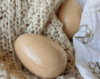 2 pcs Beech Wood Egg Shakers Baby Shaker Wooden Eggs Handmade Montessori Rattle Baby Musical Toy Instruments