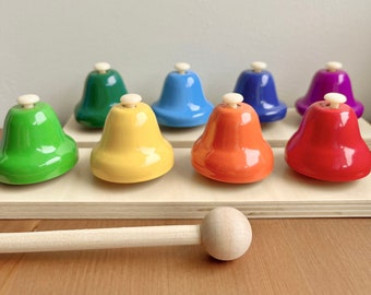 Wooden Desk Bells Set | 8 Notes Diatonic Hand Bells Kids Musical Instruments Toddler Toy Instruments Baby Musical Toys