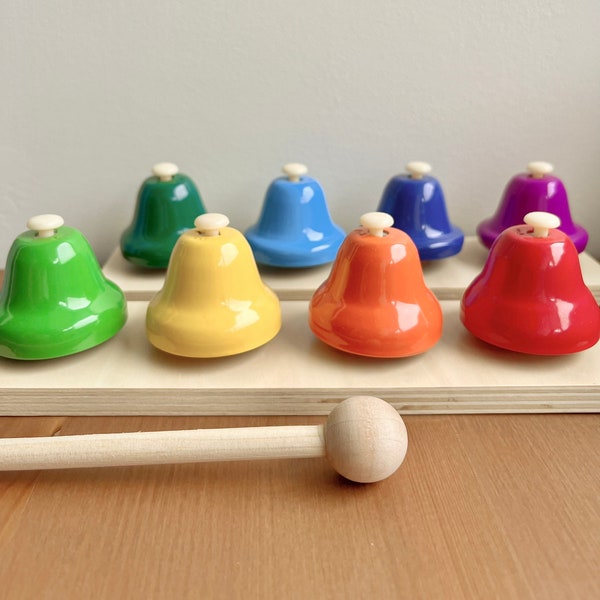 Wooden Desk Bells Set | 8 Notes Diatonic Hand Bells Kids Musical Instruments Toddler Toy Instruments Baby Musical Toys