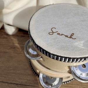 Personalized Wooden Tambourine Baby Drum Instrument Custom Wedding Favor Guest Gift Handmade Musical Instruments | Music Theme Wedding Gift